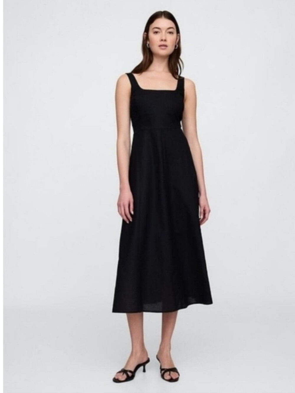 Gap Linen-Blend Squareneck Midi Dress Black NWT